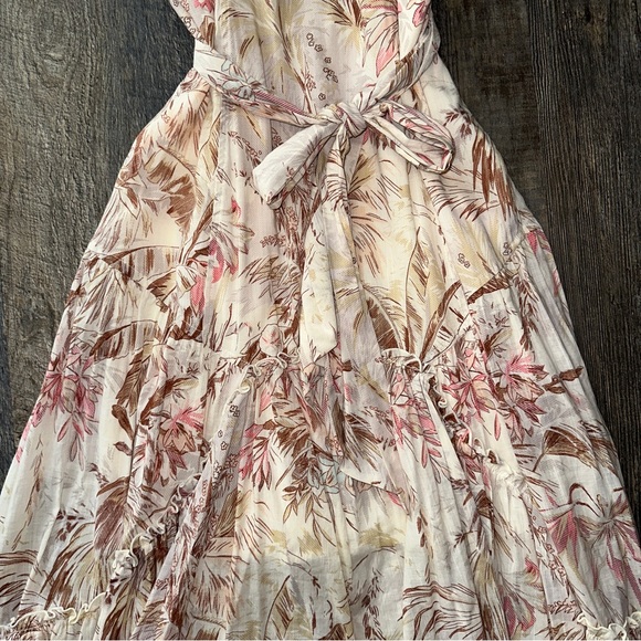 ANTHROPOLOGIE cream tropical palm trees high low flounced Adriana midi dress 8 - Picture 3 of 13